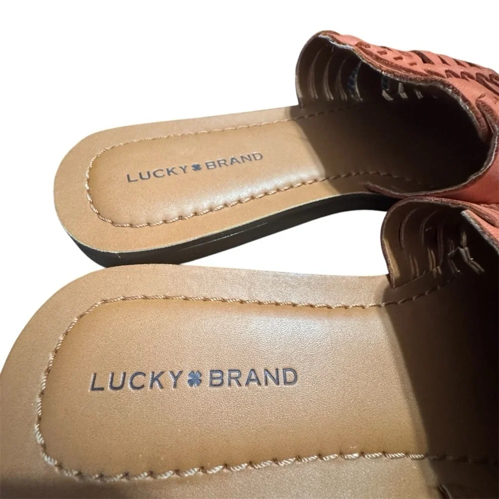 Lucky Brand Women’s Baneen Orange Leather Bohemian Slides Sandals 9M